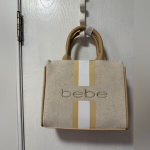 bebe paisley mini Canvas Satchel with Tan Trim and White Stripe NWT